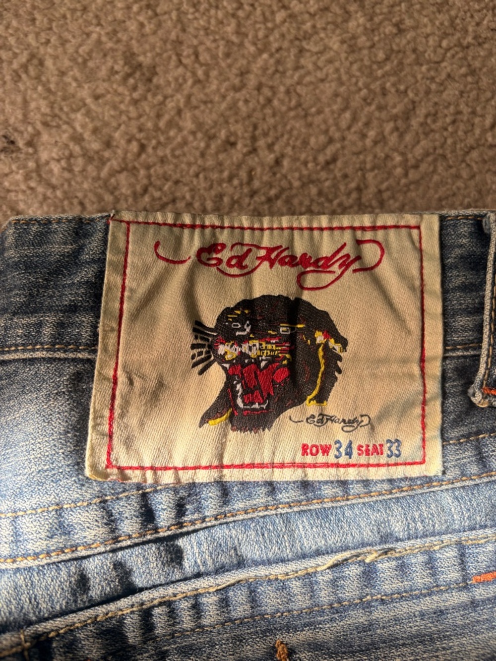 Ed Hardy Denim Jeans with Panther Patch - Blue